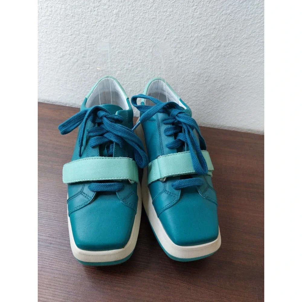 Manuel Barcelo Teal Leather Platform Sneakers Square Toe Made in Spain Size‎ 37